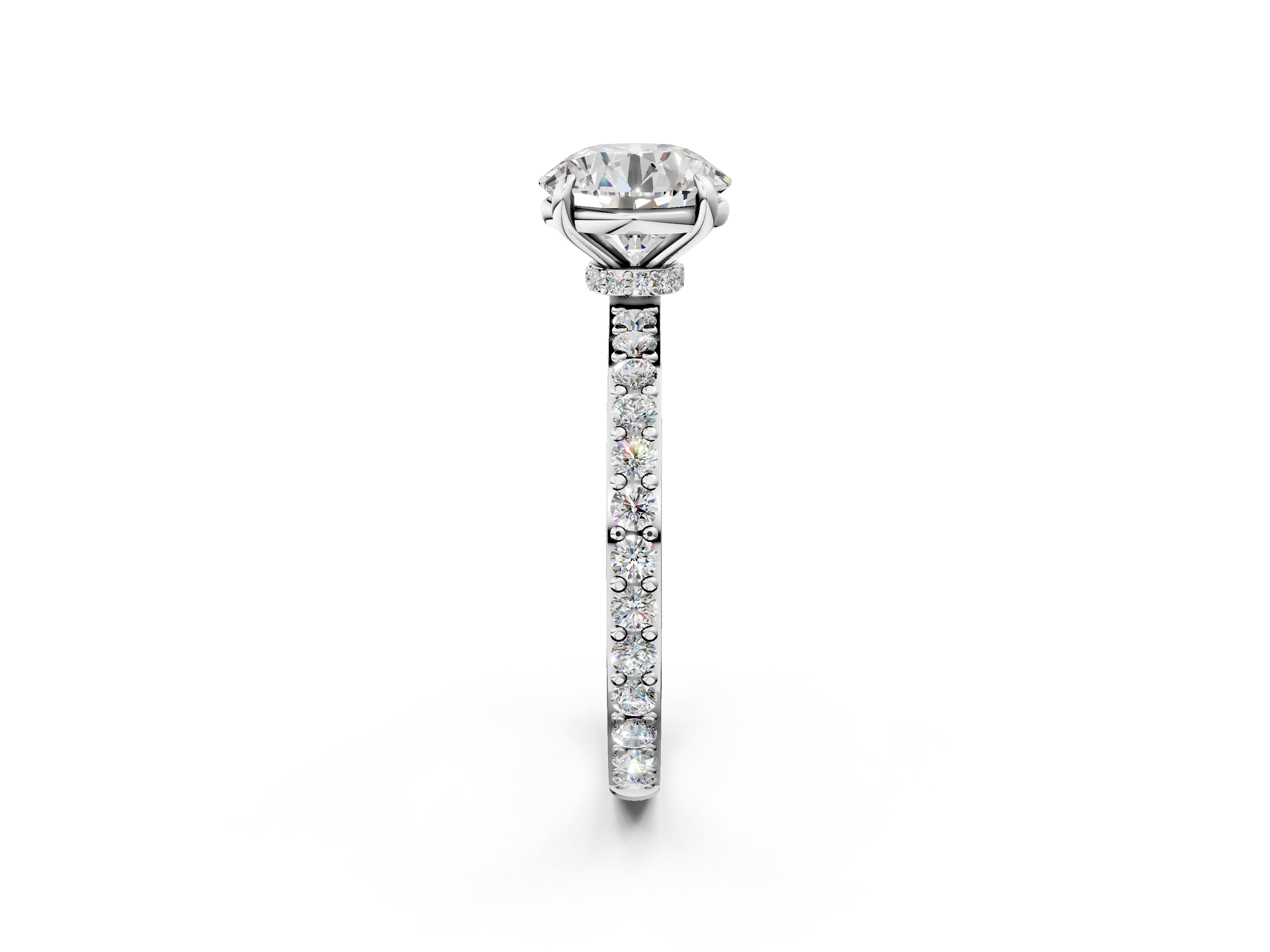 White gold Round Cut Diamond Ring with Pavé Band and Four-Prong Setting_95