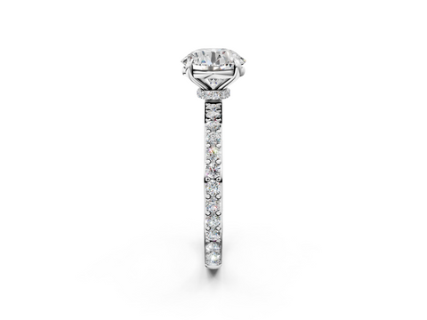 White gold Round Cut Diamond Ring with Pavé Band and Four-Prong Setting_95