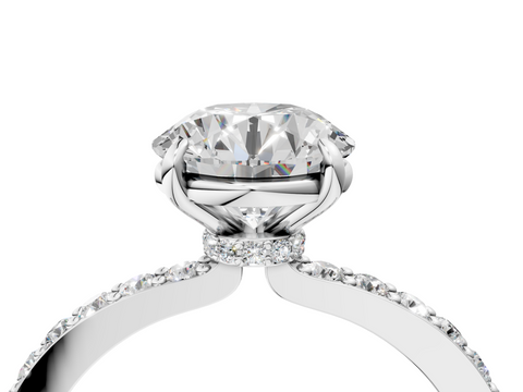 White gold Round Cut Diamond Ring with Pavé Band and Four-Prong Setting_97