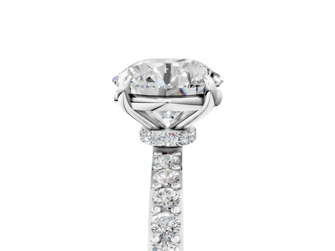 White gold Round Cut Diamond Ring with Pavé Band and Four-Prong Setting_98