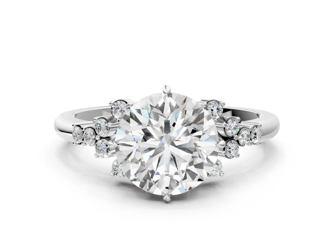 White gold Round Cut Diamond Ring with Side Stones and Four-Prong Setting_82