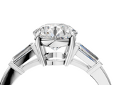 White gold Round Cut Diamond Ring with Tapered Baguette Side Stones in Four-Prong Setting_36