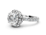 White gold Round Cut Diamond Scalloped Halo Engagement Ring with Round Shared Prong Band_20