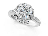 White gold Round Cut Diamond Scalloped Halo Engagement Ring with Round Shared Prong Band_21