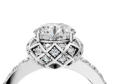 White gold Round Cut Diamond Scalloped Halo Engagement Ring with Round Shared Prong Band_24