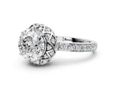 White gold Round Cut Diamond Scalloped Halo Engagement Ring with Round Shared Prong Band_32