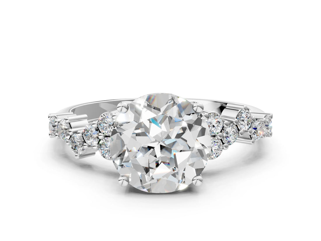 White gold Round Cut Diamond Scattered Round Accent Ring with Prong Setting_18