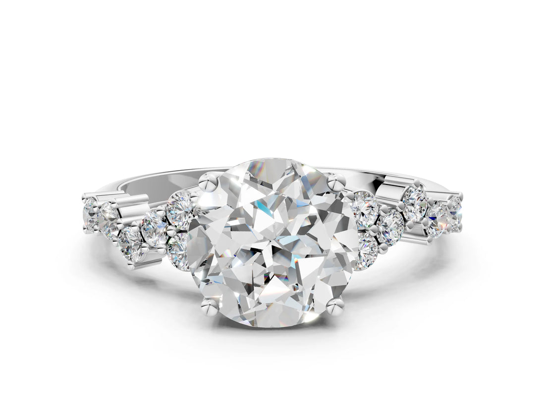White gold Round Cut Diamond Scattered Round Accent Ring with Prong Setting_30