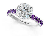 White gold Round Cut Diamond Side Stone Solitaire Ring with Round with Amethyst side stone and Four-Prong Setting_1