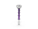 White gold Round Cut Diamond Side Stone Solitaire Ring with Round with Amethyst side stone and Four-Prong Setting_2
