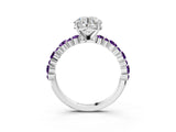 White gold Round Cut Diamond Side Stone Solitaire Ring with Round with Amethyst side stone and Four-Prong Setting_3