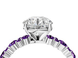 White gold Round Cut Diamond Side Stone Solitaire Ring with Round with Amethyst side stone and Four-Prong Setting_4