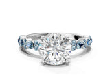 White gold Round Cut Diamond Side Stone Solitaire Ring with Round with Aquamarine side stone and Four-Prong Setting_126