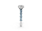 White gold Round Cut Diamond Side Stone Solitaire Ring with Round with Aquamarine side stone and Four-Prong Setting_12