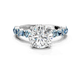 White gold Round Cut Diamond Side Stone Solitaire Ring with Round with Aquamarine side stone and Four-Prong Setting_22