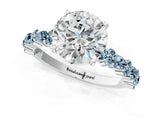 White gold Round Cut Diamond Side Stone Solitaire Ring with Round with Aquamarine side stone and Four-Prong Setting_23