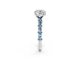 White gold Round Cut Diamond Side Stone Solitaire Ring with Round with Aquamarine side stone and Four-Prong Setting_24