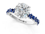 White gold Round Cut Diamond Side Stone Solitaire Ring with Round with Blue Sapphire side stone and Four-Prong Setting_1