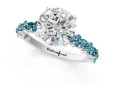 White gold Round Cut Diamond Side Stone Solitaire Ring with Round with Blue Topaz side stone and Four-Prong Setting_139