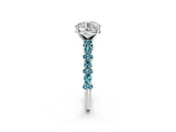 White gold Round Cut Diamond Side Stone Solitaire Ring with Round with Blue Topaz side stone and Four-Prong Setting_2
