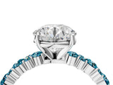 White gold Round Cut Diamond Side Stone Solitaire Ring with Round with Blue Topaz side stone and Four-Prong Setting_4