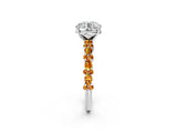 White gold Round Cut Diamond Side Stone Solitaire Ring with Round with Citrine side stone and Four-Prong Setting_2