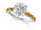 White gold Round Cut Diamond Side Stone Solitaire Ring with Round with Citrine side stone and Four-Prong Setting_89