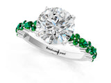 White gold Round Cut Diamond Side Stone Solitaire Ring with Round with Emerald side stone and Four-Prong Setting_1
