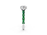 White gold Round Cut Diamond Side Stone Solitaire Ring with Round with Emerald side stone and Four-Prong Setting_2