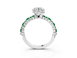 White gold Round Cut Diamond Side Stone Solitaire Ring with Round with Emerald side stone and Four-Prong Setting_3