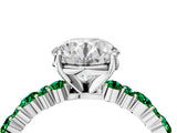 White gold Round Cut Diamond Side Stone Solitaire Ring with Round with Emerald side stone and Four-Prong Setting_4
