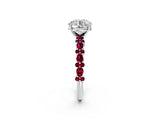 White gold Round Cut Diamond Side Stone Solitaire Ring with Round with Garnet side stone and Four-Prong Setting_26