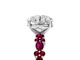 White gold Round Cut Diamond Side Stone Solitaire Ring with Round with Garnet side stone and Four-Prong Setting_5