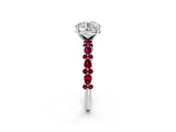 White gold Round Cut Diamond Side Stone Solitaire Ring with Round with Garnet side stone and Four-Prong Setting_68