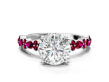 White gold Round Cut Diamond Side Stone Solitaire Ring with Round with Garnet side stone and Four-Prong Setting_6