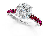 White gold Round Cut Diamond Side Stone Solitaire Ring with Round with Garnet side stone and Four-Prong Setting_7