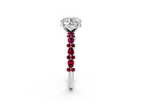 White gold Round Cut Diamond Side Stone Solitaire Ring with Round with Garnet side stone and Four-Prong Setting_8
