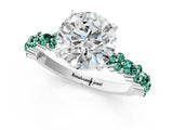 White gold Round Cut Diamond Side Stone Solitaire Ring with Round with Green Sapphire side stone and Four-Prong Setting_1