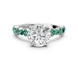 White gold Round Cut Diamond Side Stone Solitaire Ring with Round with Green Sapphire side stone and Four-Prong Setting_63