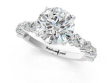 White gold Round Cut Diamond Side Stone Solitaire Ring with Round with Moissanite side stone and Four-Prong Setting_1