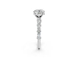 White gold Round Cut Diamond Side Stone Solitaire Ring with Round with Moissanite side stone and Four-Prong Setting_2