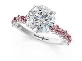 White gold Round Cut Diamond Side Stone Solitaire Ring with Round with Morganite side stone and Four-Prong Setting_1
