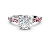 White gold Round Cut Diamond Side Stone Solitaire Ring with Round with Morganite side stone and Four-Prong Setting
