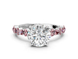 White gold Round Cut Diamond Side Stone Solitaire Ring with Round with Morganite side stone and Four-Prong Setting_78