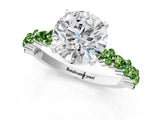 White gold Round Cut Diamond Side Stone Solitaire Ring with Round with Peridot side stone and Four-Prong Setting_1