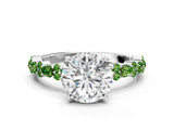 White gold Round Cut Diamond Side Stone Solitaire Ring with Round with Peridot side stone and Four-Prong Setting_132