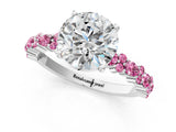 White gold Round Cut Diamond Side Stone Solitaire Ring with Round with Pink Sapphire side stone and Four-Prong Setting_1