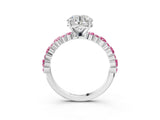 White gold Round Cut Diamond Side Stone Solitaire Ring with Round with Pink Sapphire side stone and Four-Prong Setting_3