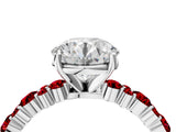 White gold Round Cut Diamond Side Stone Solitaire Ring with Round with Ruby side stone and Four-Prong Setting_124