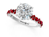 White gold Round Cut Diamond Side Stone Solitaire Ring with Round with Ruby side stone and Four-Prong Setting_1